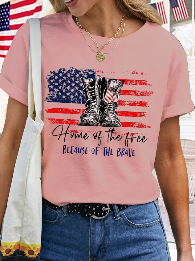 Women's Cotton Home of The Free Flag Crew Neck T-Shirt socialshop