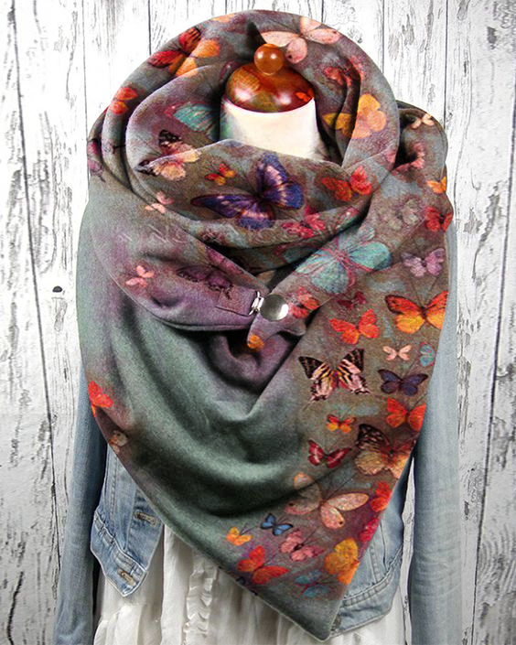 Casual retro butterfly print scarf