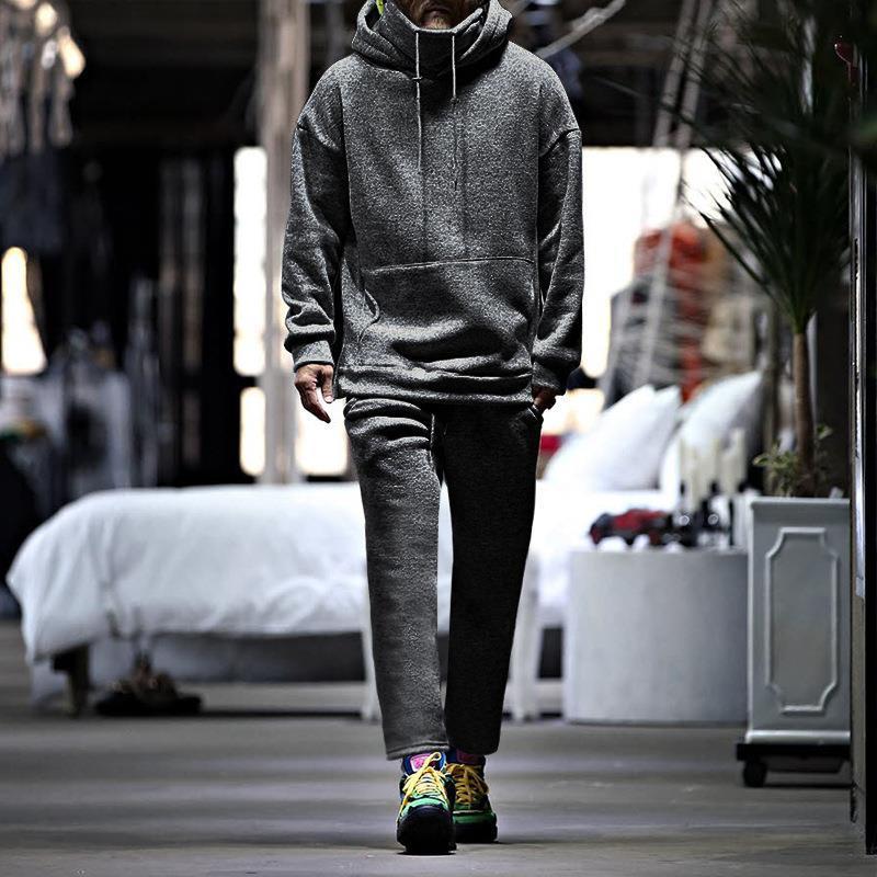 Men's Retro Casual Hooded Sweatshirt Two-Piece Set 80022829TO