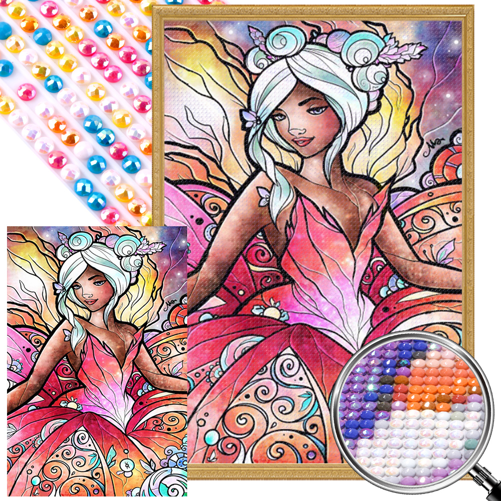 Flower Fairy 40*60cm(picture) full round drill diamond painting with 3 to 5 colors of AB drills