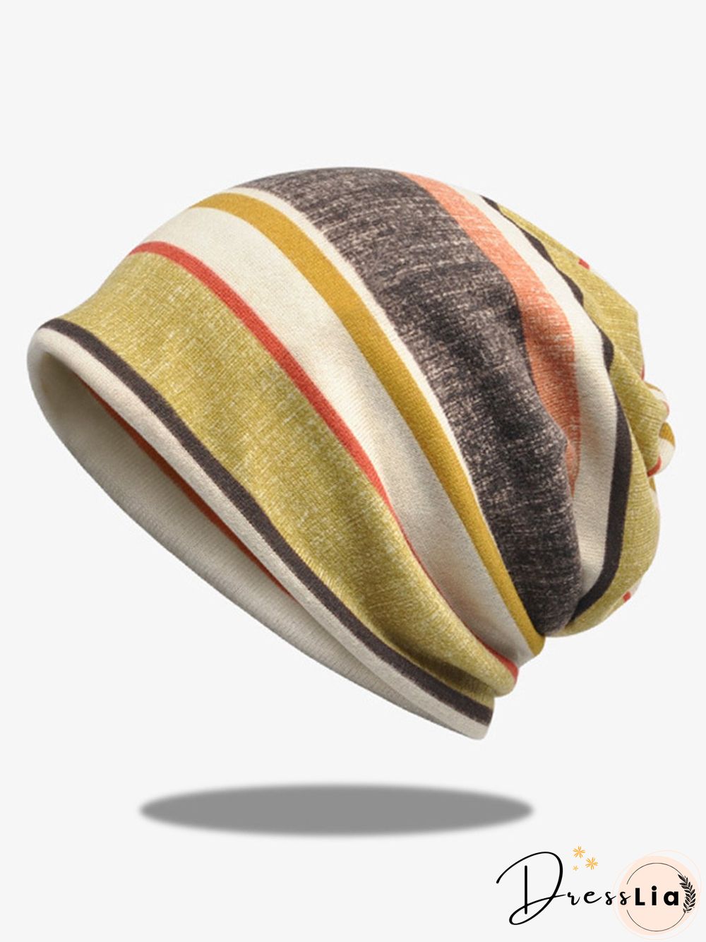 Hat Scarf Dual Purpose Retro Casual Striped Pattern Knit Warm/Windproof