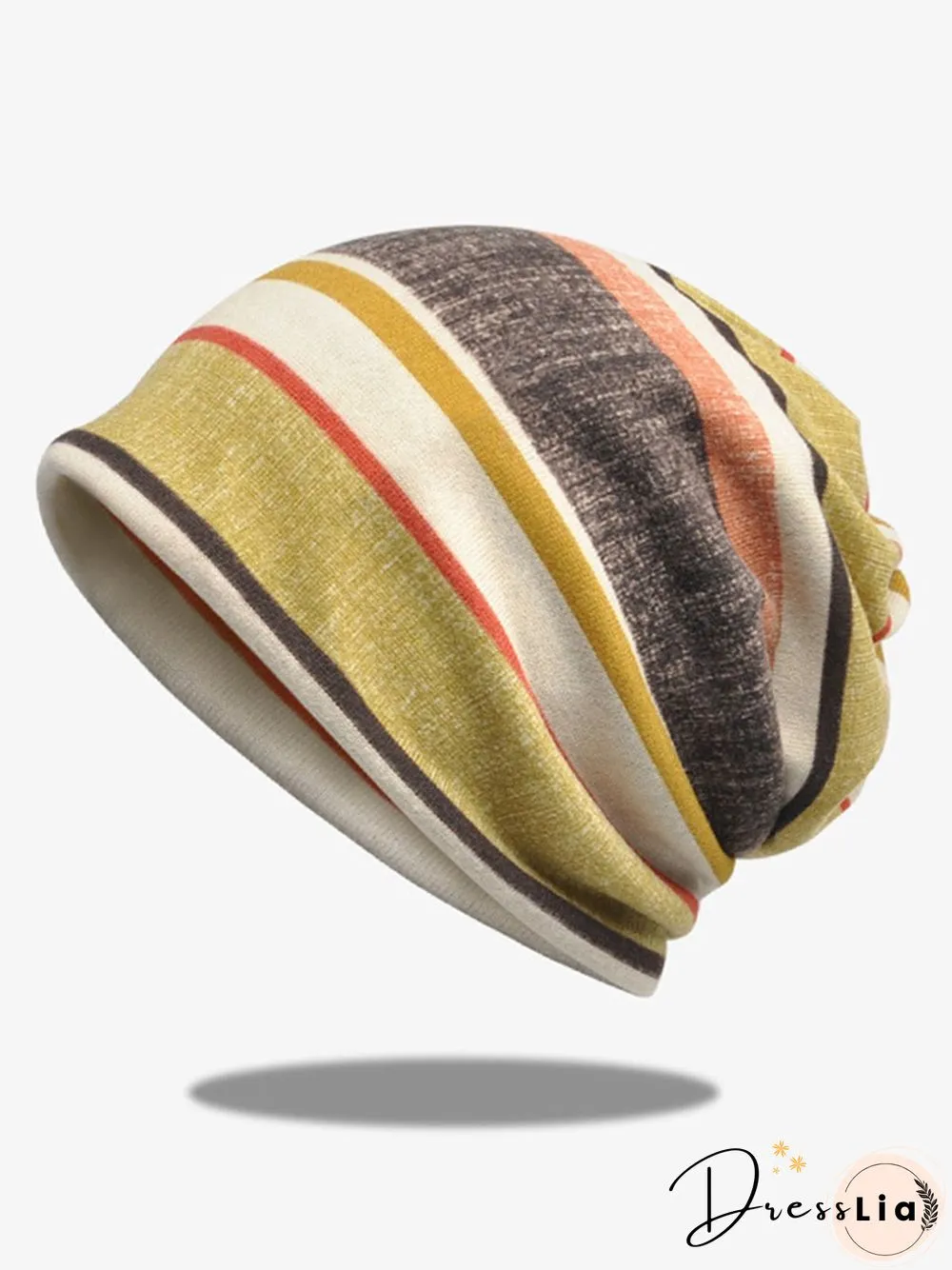 Hat Scarf Dual Purpose Retro Casual Striped Pattern Knit Warm/Windproof