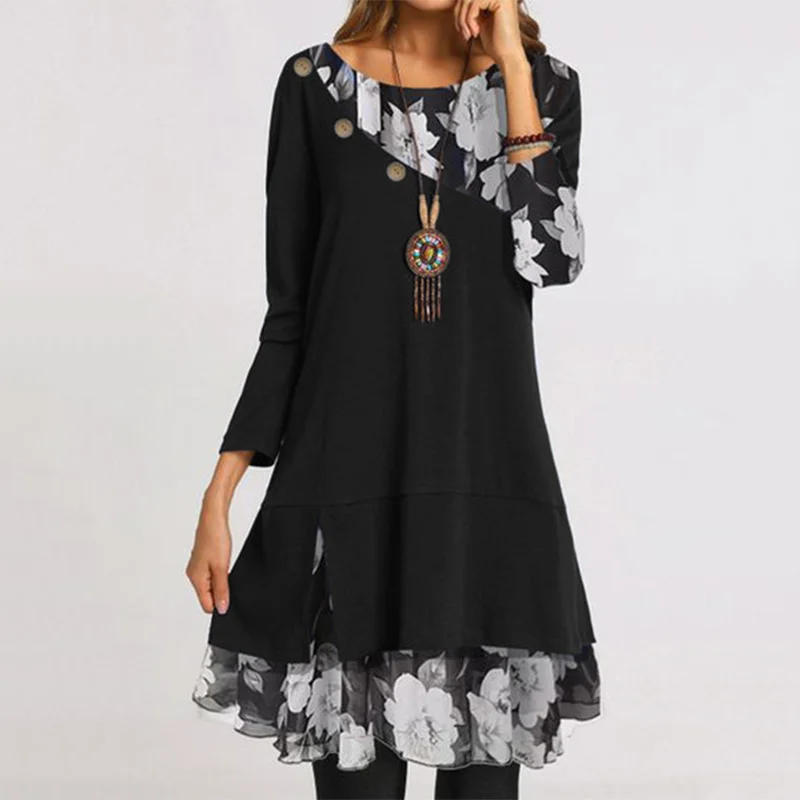 Fashion Chiffon Printed Loose Plus Size Dress