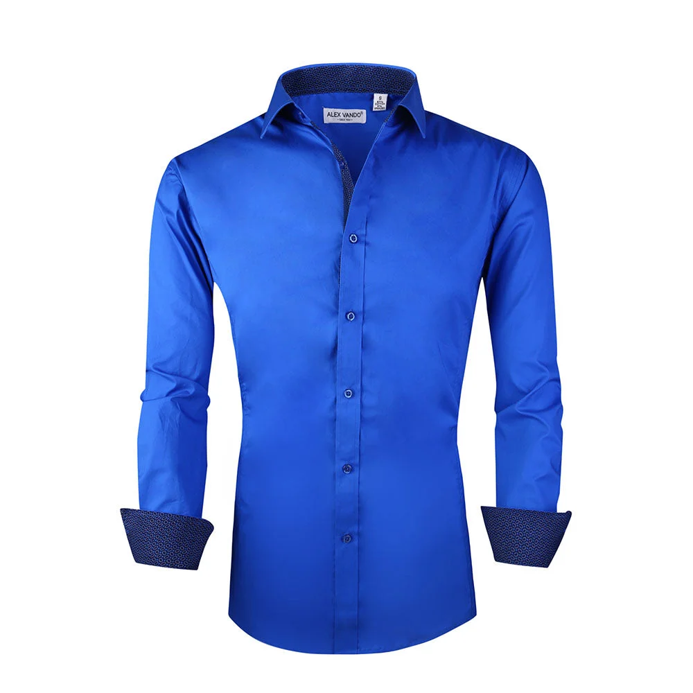 Classic Solid Cotton Business Shirt Royal Blue - Alex Vando