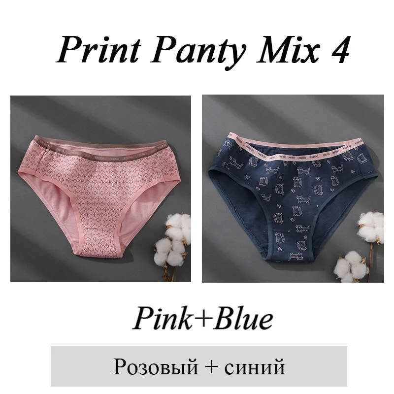 FINETOO Women 1Pc/2Pcs Cotton Panties Female Print Briefs Sexy Low-Rise Underpants Girls Cute Plus Size M-2XL Intimates Lingerie