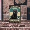 Black Cat Drinking Coffee - Metal Tin Signs(12*16Inch) - Animal
