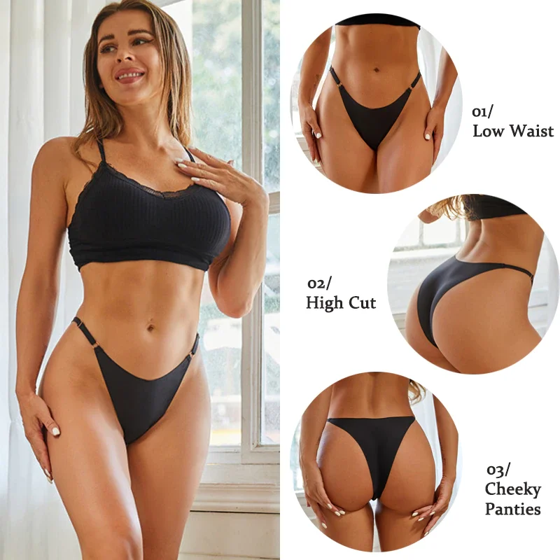 Billionm Women Sexy Ice Silk Panties Seamless Brazilian Panty Adjustable Waist Bikini Underwear Female Low Waist Soft Intimates Lingerie