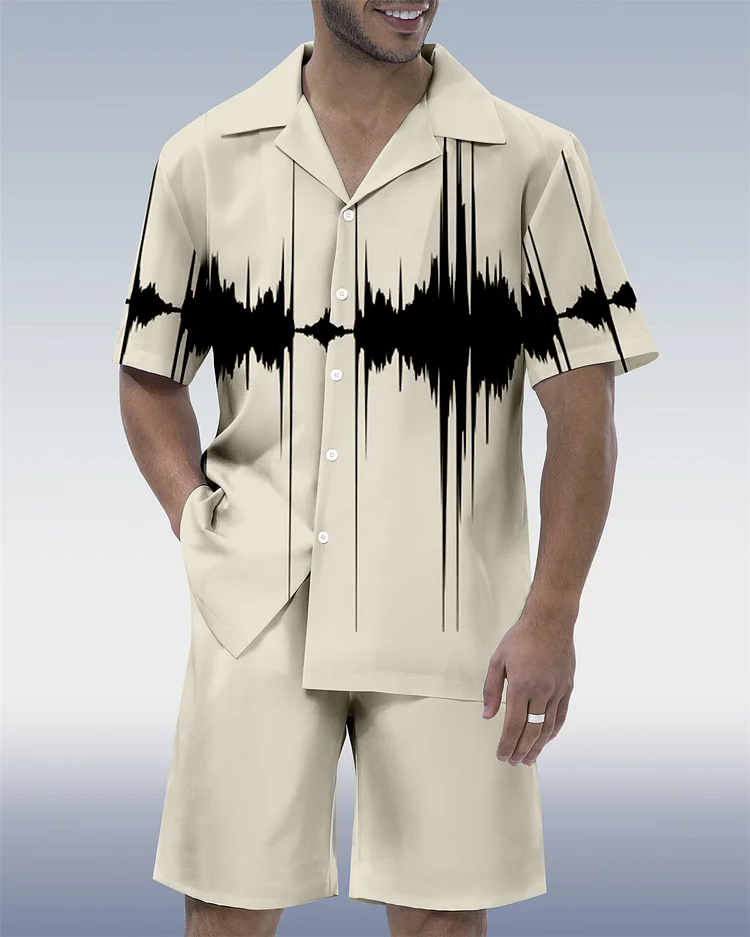 Suitmens Men's Geometric Art Short Sleeve Shirt Set  0269