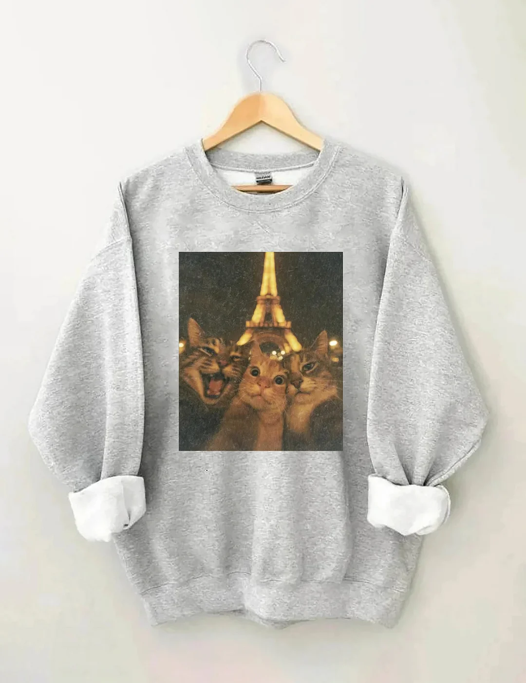 Cat Taking Selfie With Eiffel Tower Funny Sweatshirt