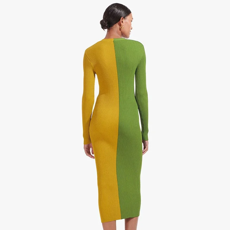 Women's High Waist Long Dress With Contrast Color Design