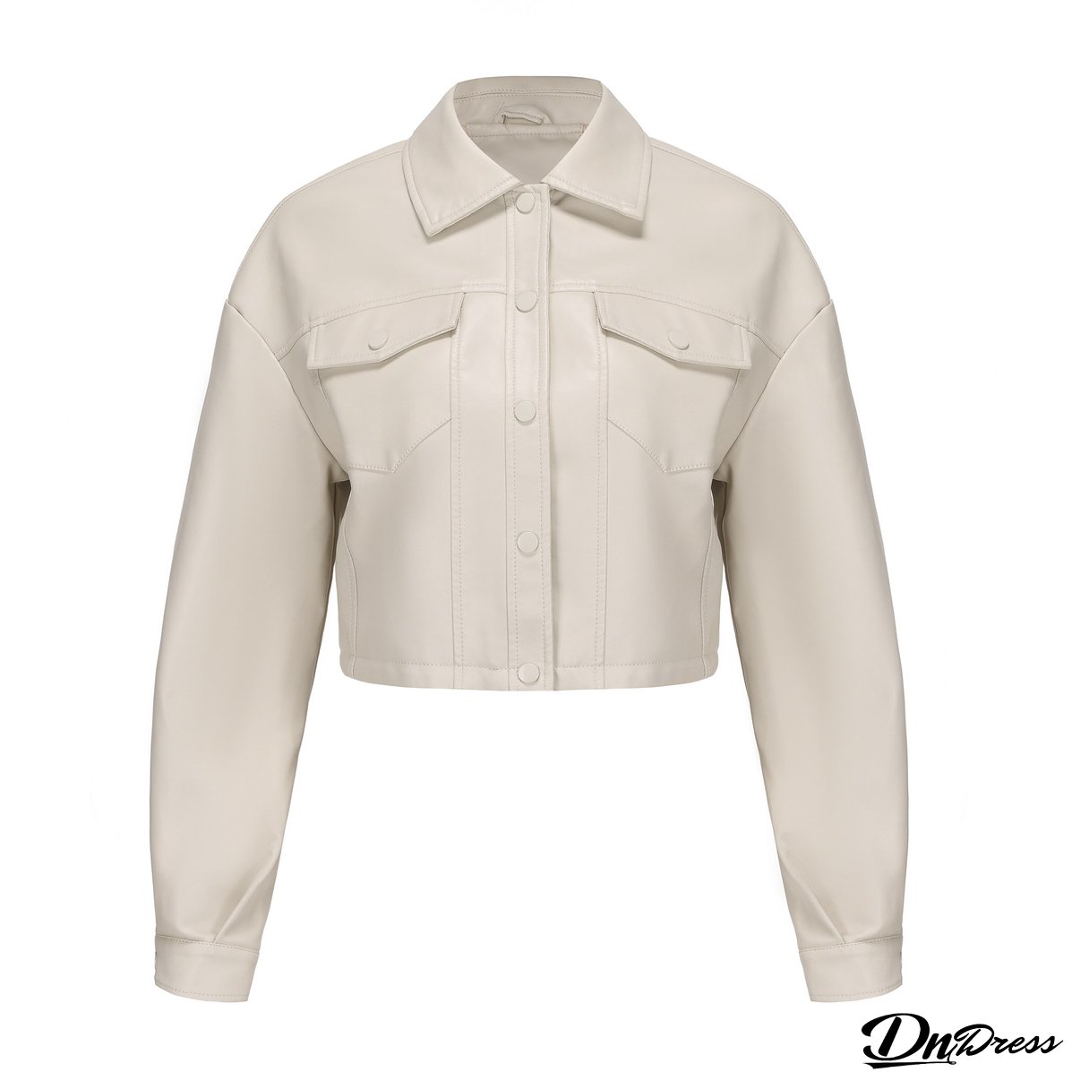 Women Loose Casual Long-sleeved Single-breasted Turndown Collar Crop Jacket