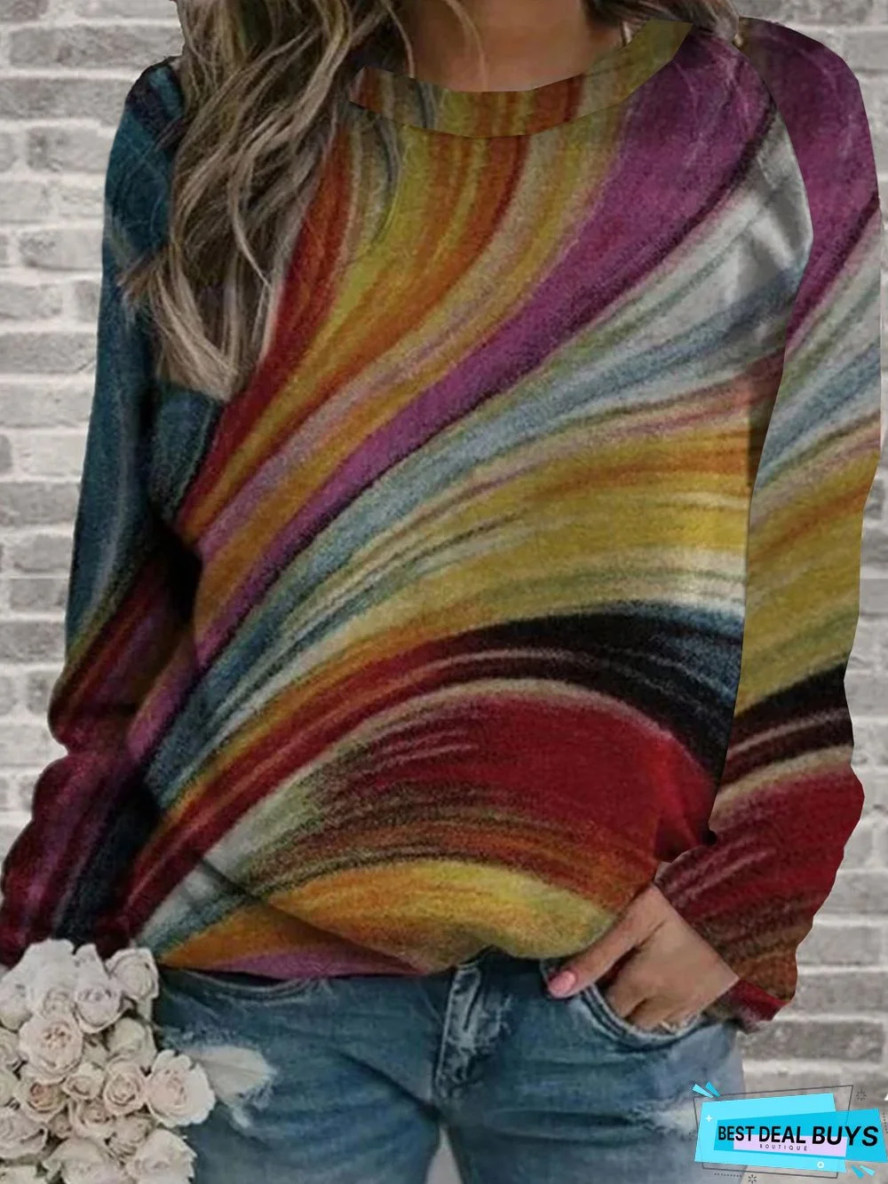 Multicolor  Long Sleeve Crew Neck Printed Sweatshirt