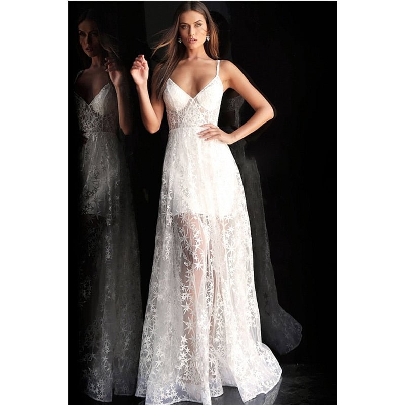 Wedding Guest  Summer Dress  Women Elegant Lace Evening Dress Fashion Female Strap V Neck High Waist Corset Halter Hollow Out Party Formal Dress