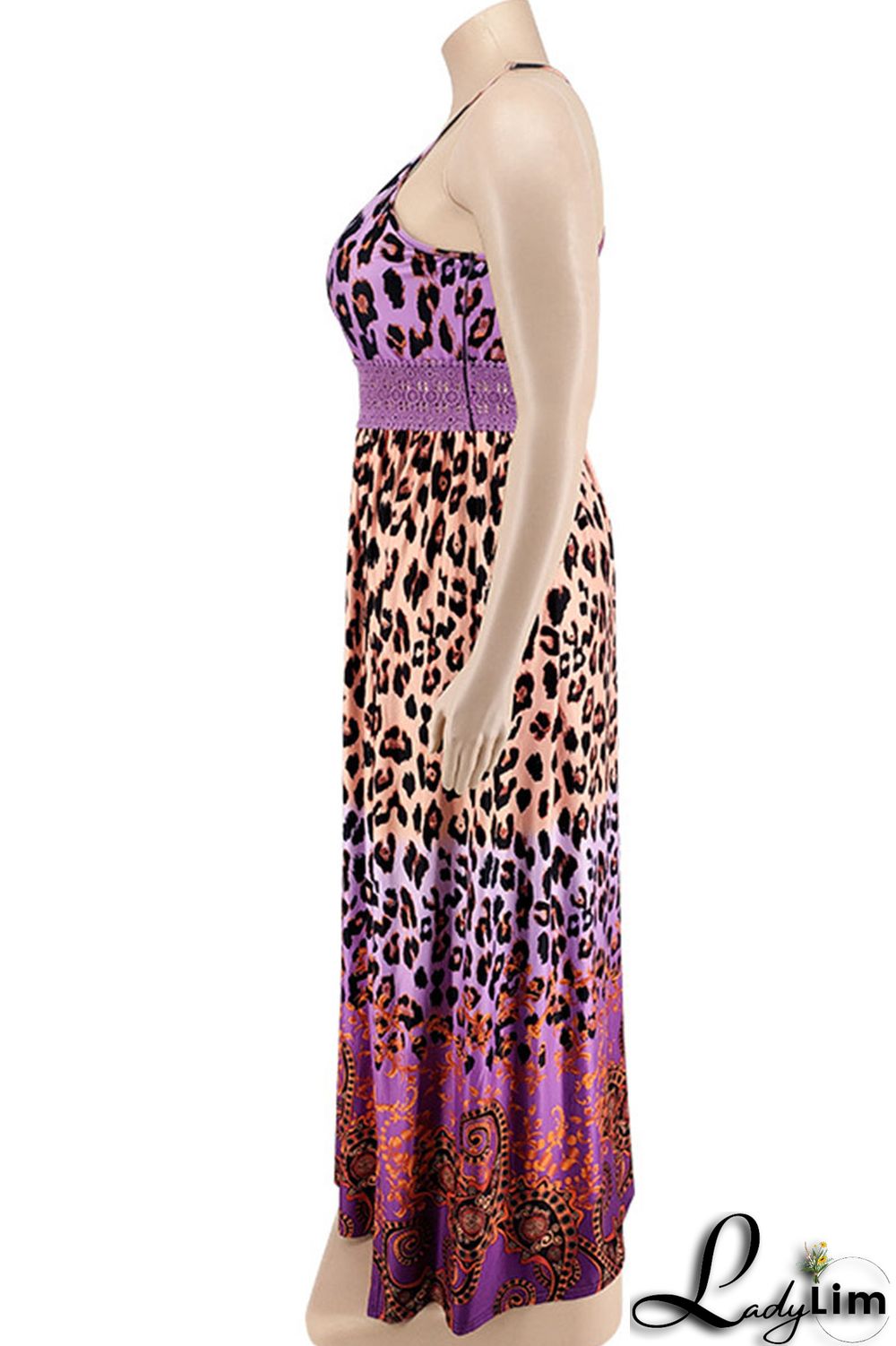 Blue Sexy Print Patchwork Slit Fold Spaghetti Strap Straight Dresses