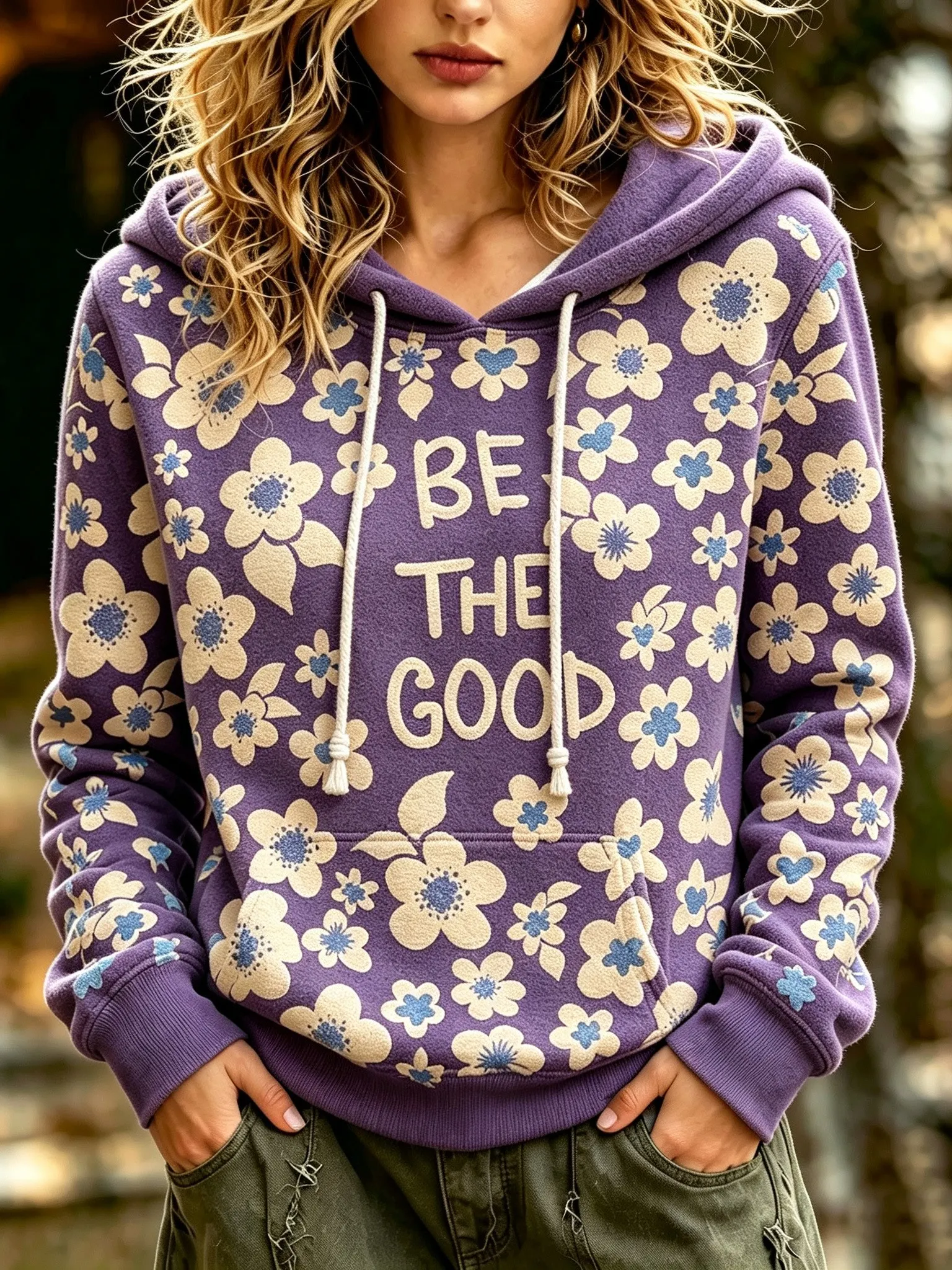 Comstylish Women's Retro Bohemian Floral Print Hooded Sweatshirt