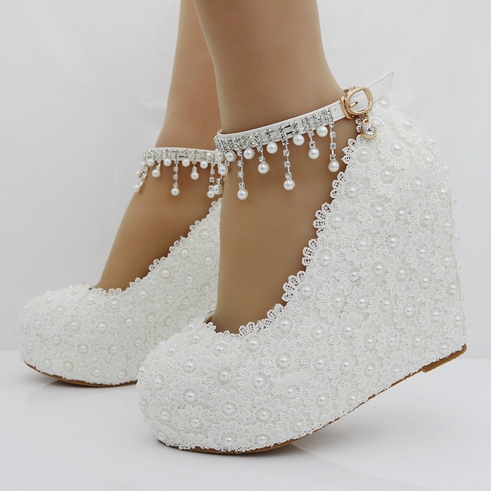 Women's Slope Heel Lace High-heeled Shoes-PABIUYOU- Women's Fashion Leader