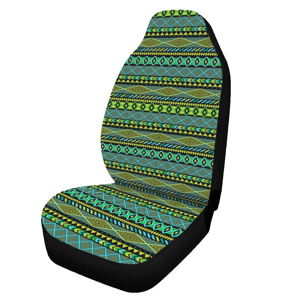 Green Boho Pattern Front Car Seat Covers. 5-Seater Set Protector Car Mat Covers, Fit Most Vehicle, Cars, Sedan, Truck, SUV, Van