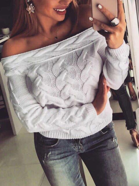 Solid Color One-shoulder Twist Knit Sweater - Shop Trendy Women's Clothing | LoverChic