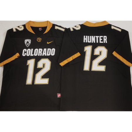 Men's Colorado Buffaloes Black #12 Hunter Stitched Jersey 5R6V