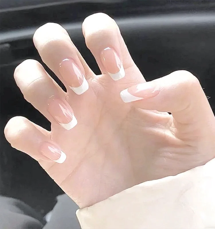 Fashion 24pc/set French Styel Press On False Nail Tips 10 Sizes Fake Nails Full Cover Nail Tips With Nail Adhesive Tab Sticker-Nail Inspo