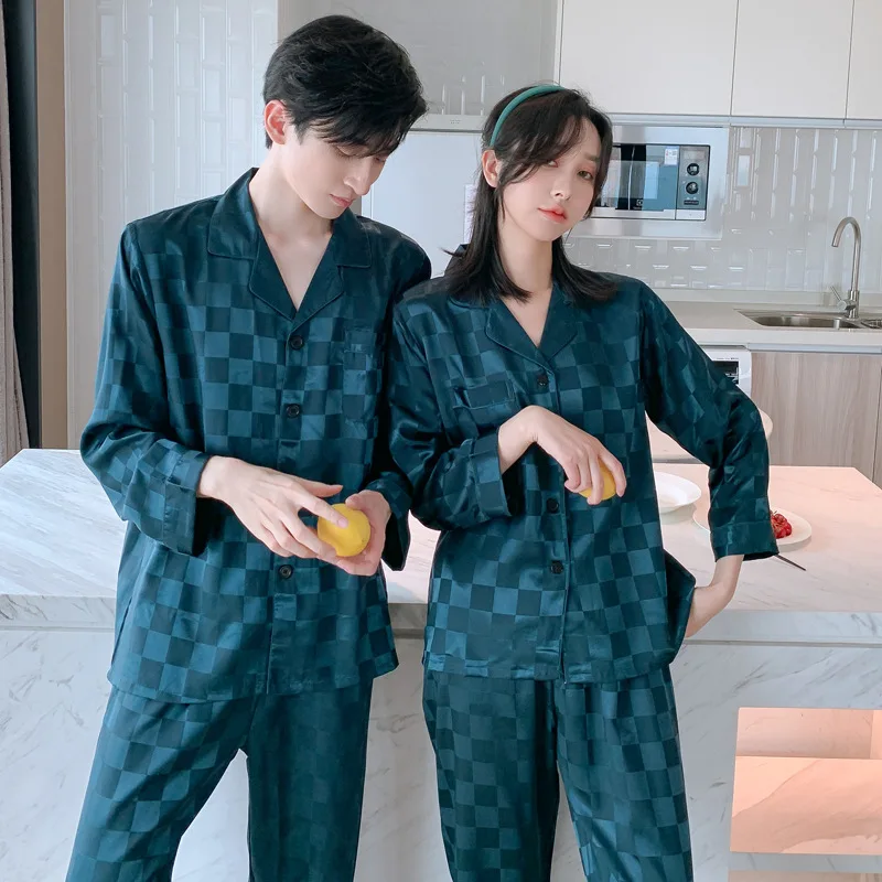 Stolskolb Short-sleeved Shorts Ice Silk Pajamas Men and Silk Satin Pajamas Set Long Sleeved Sleep Women Sleepwear Pijamas Couple Pajamas