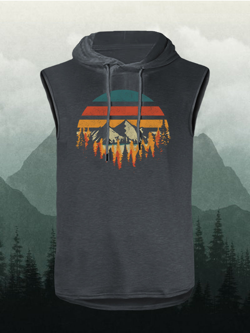 Men's Outdoor Dark Hooded Vest Tank Tops