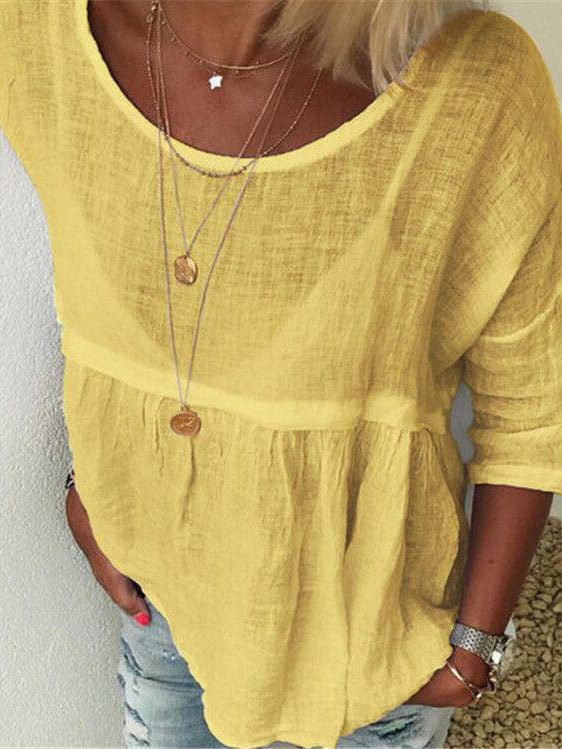 Solid Color Women Casual Crew Neck Holiday Tops