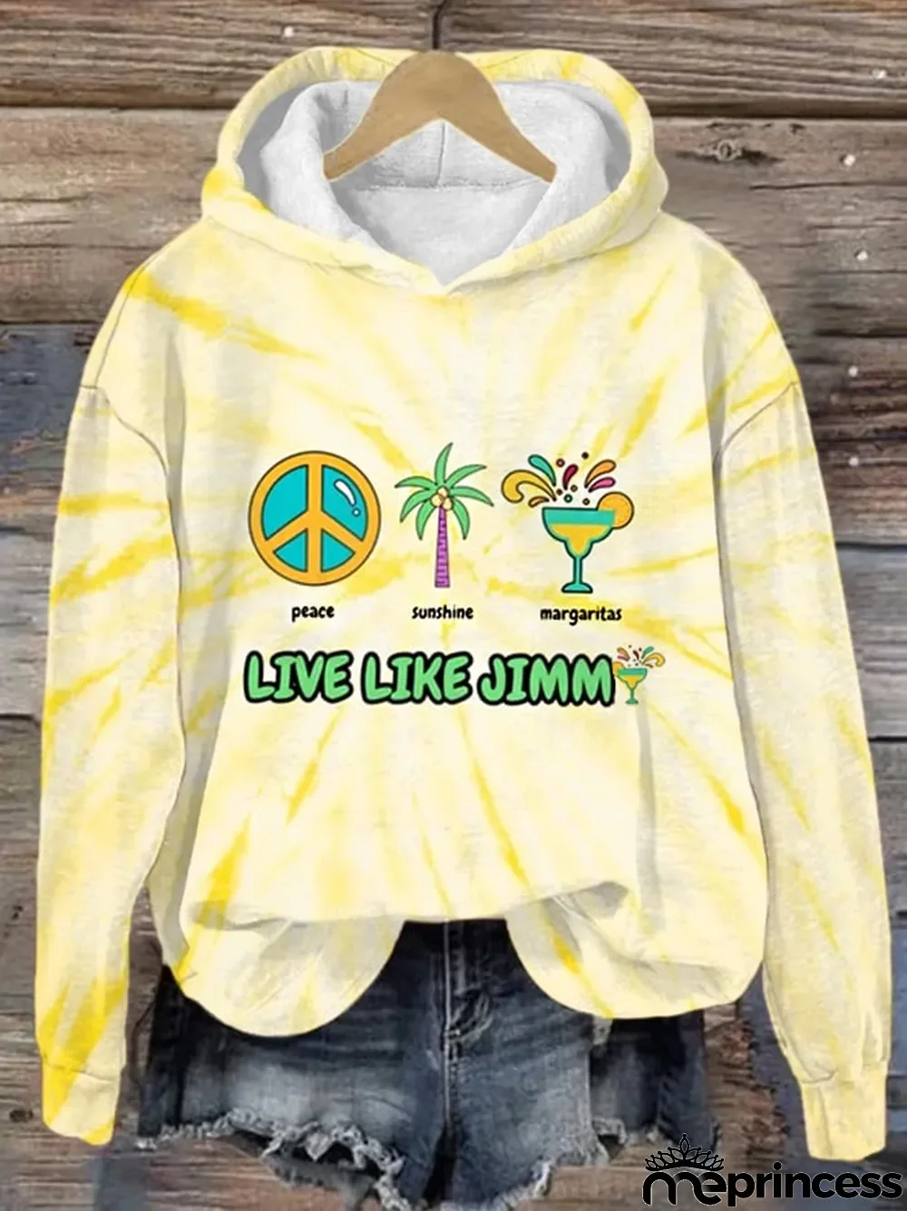 Women's Live Like Jimmy Peace Sunshine Margaritas Tie-Dye Print Hoodie