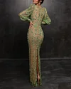 Women's Solid Color Sequins Mesh Dress - 01