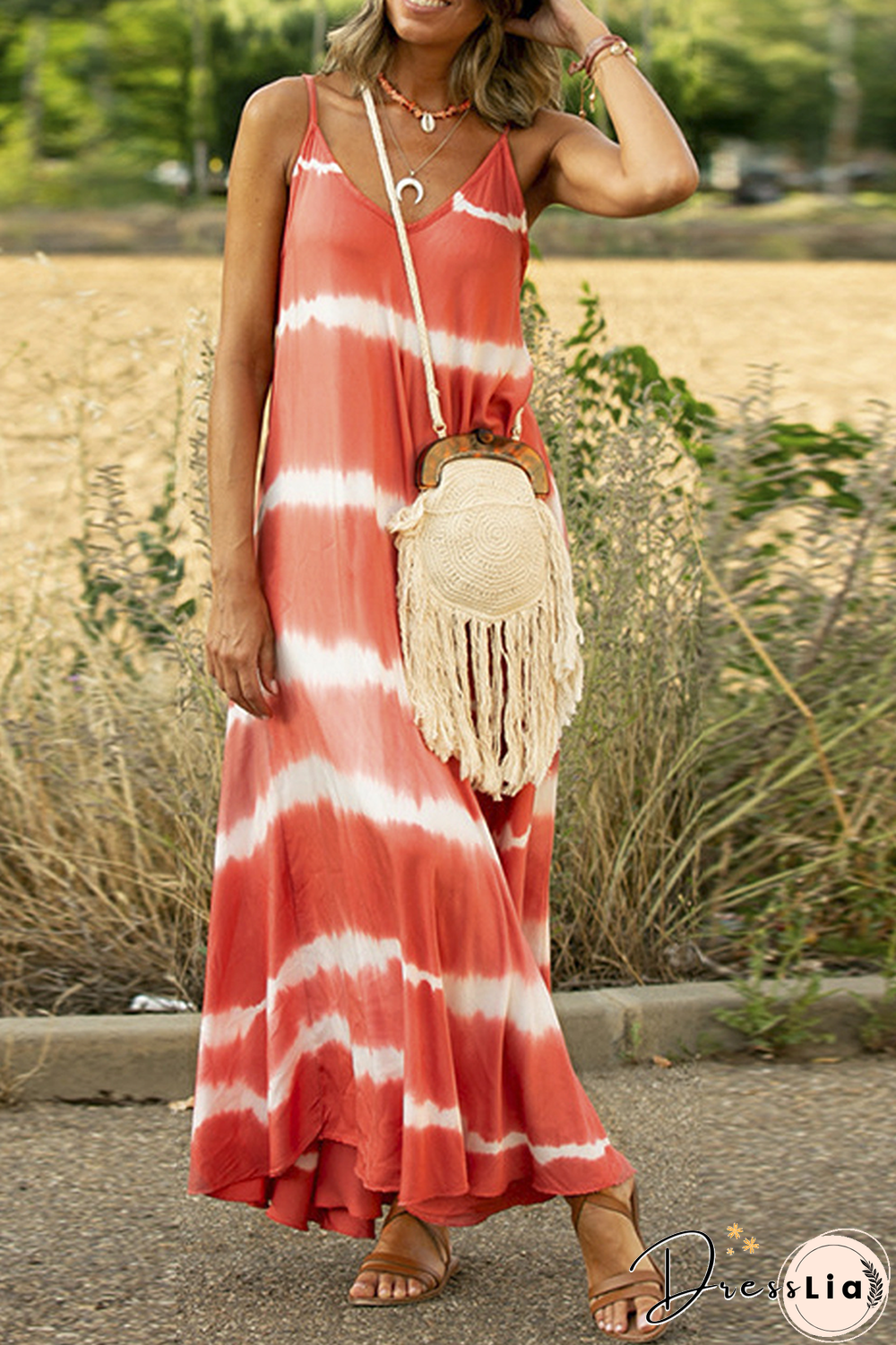 Casual Print Patchwork Spaghetti Strap Cake Skirt Dresses(6 colors)