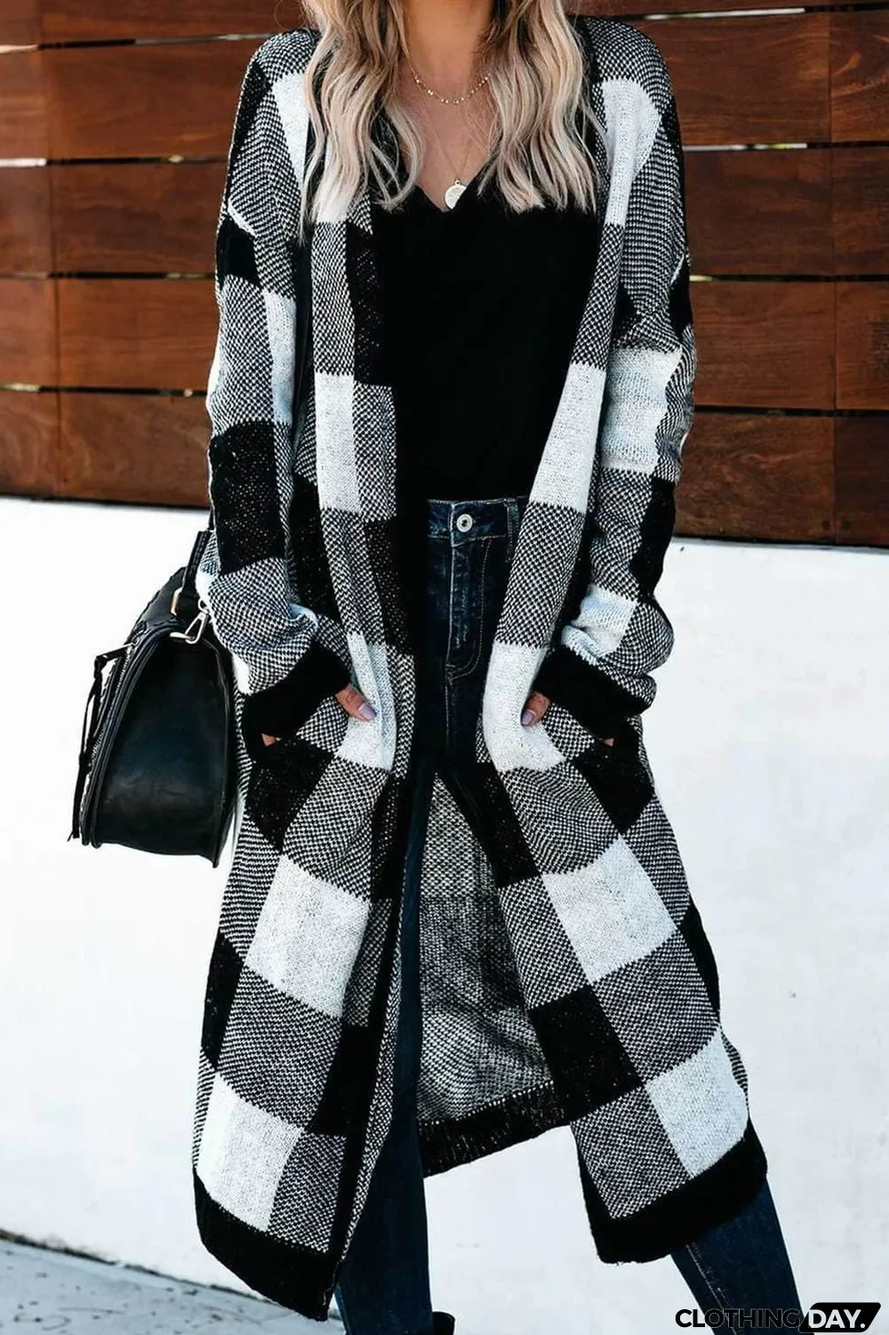 Board Games Pocketed Checkered Cardigan