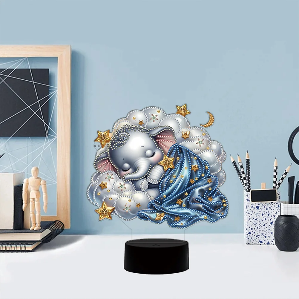 5D DIY Elephant Double Sided Diamond Painting Acrylic Night Light for Art Crafts