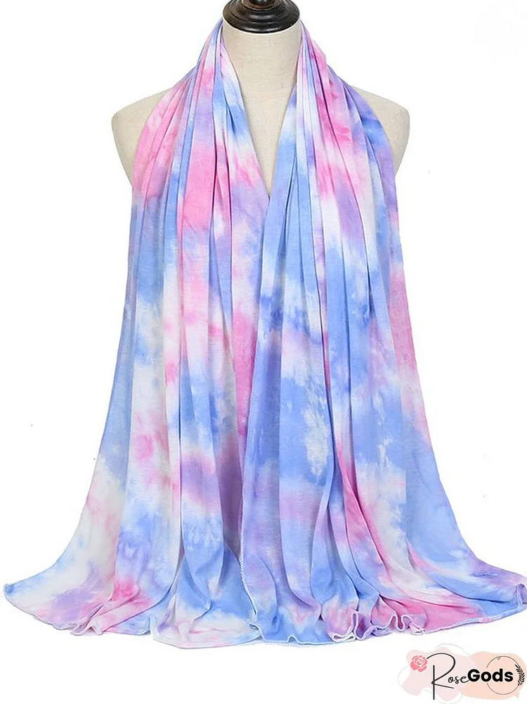 Boho Silk Gradient Tie Dye Pattern Scarf Beach Vacation Long Scarf