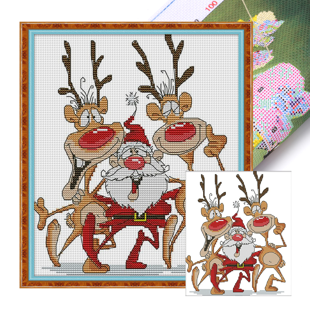 【Joy Sunday】Santa Claus and reindeer Partial 14CT Pre-stamped Canvas(26*28cm) Cross Stitch