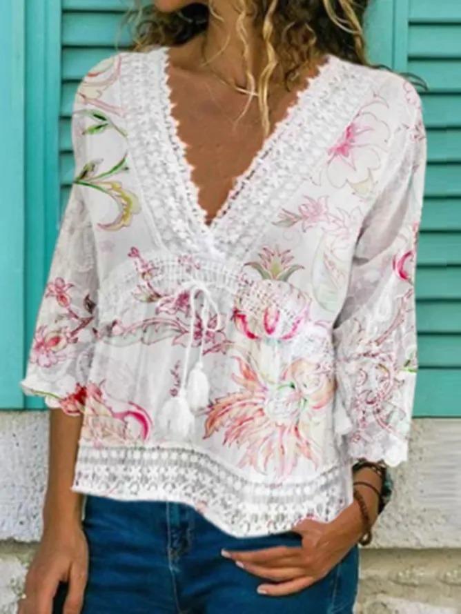 V Neck Floral Holiday Shirts & Tops