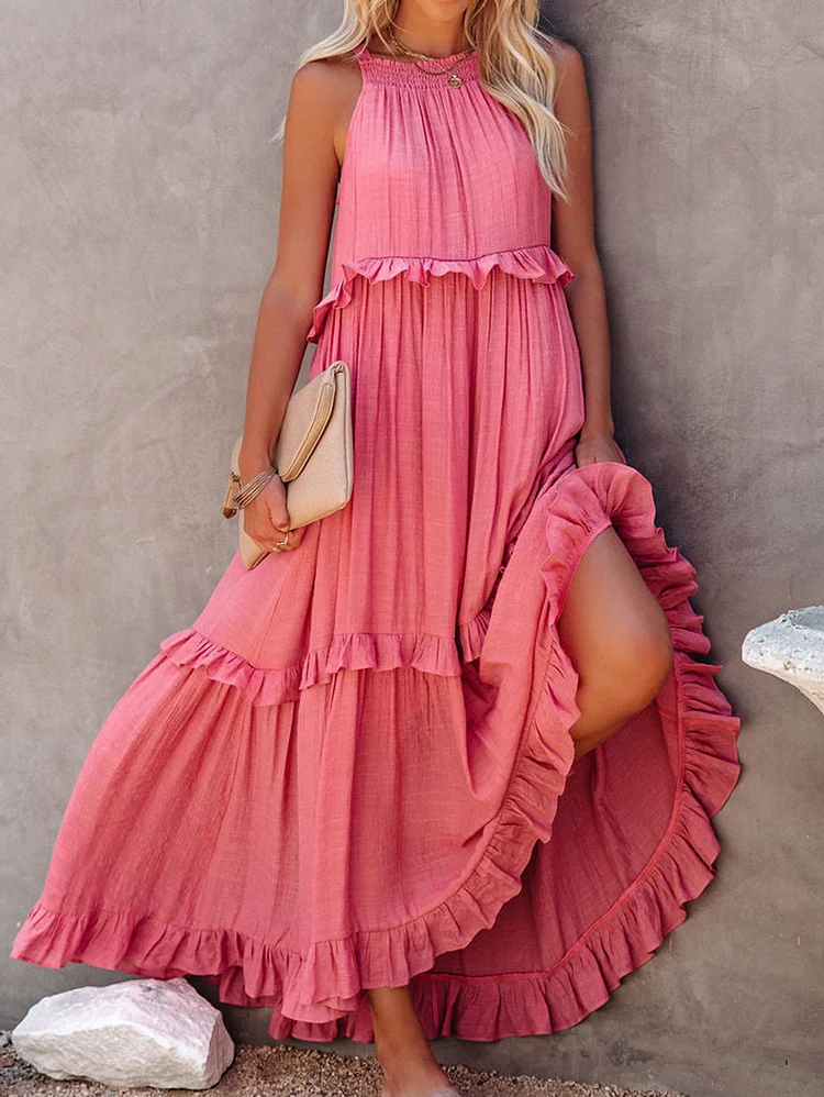 Elegant Plain Irregular Cake dress Sleeveless Maxi Dress