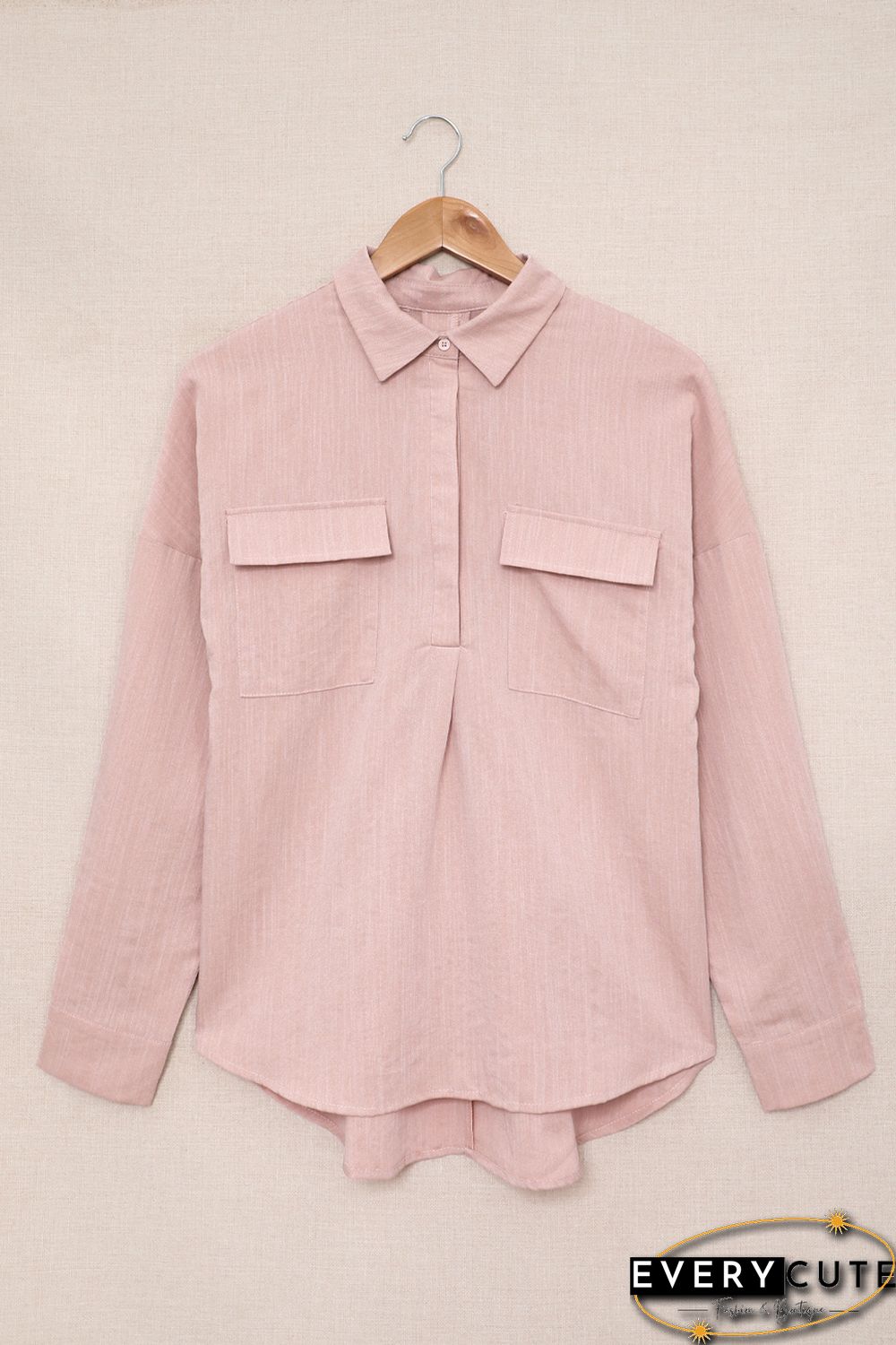 Khaki Buttoned Long Sleeve Shirt with Pocket