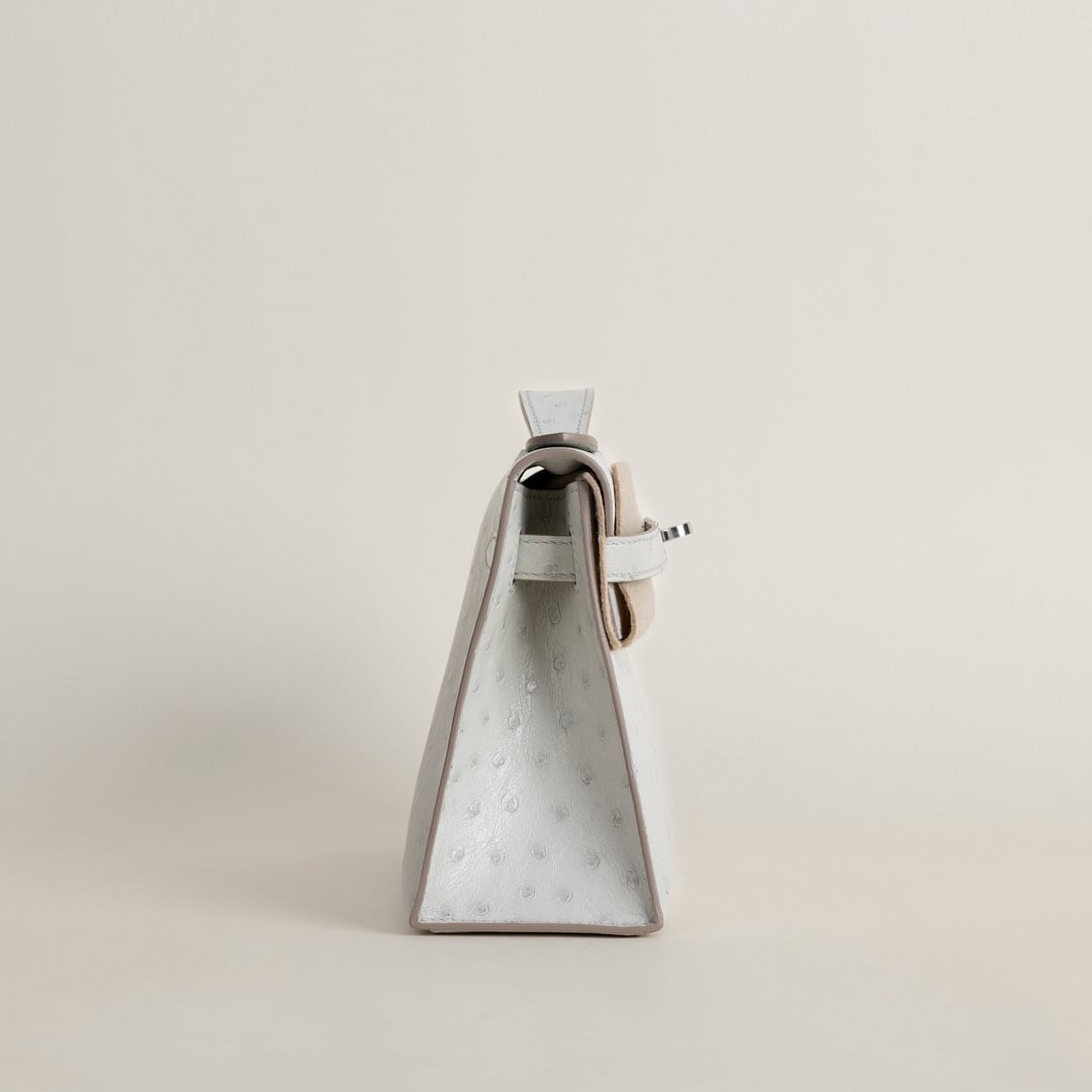 Kelly pochette Ostrich 80 Pearl gray PHW