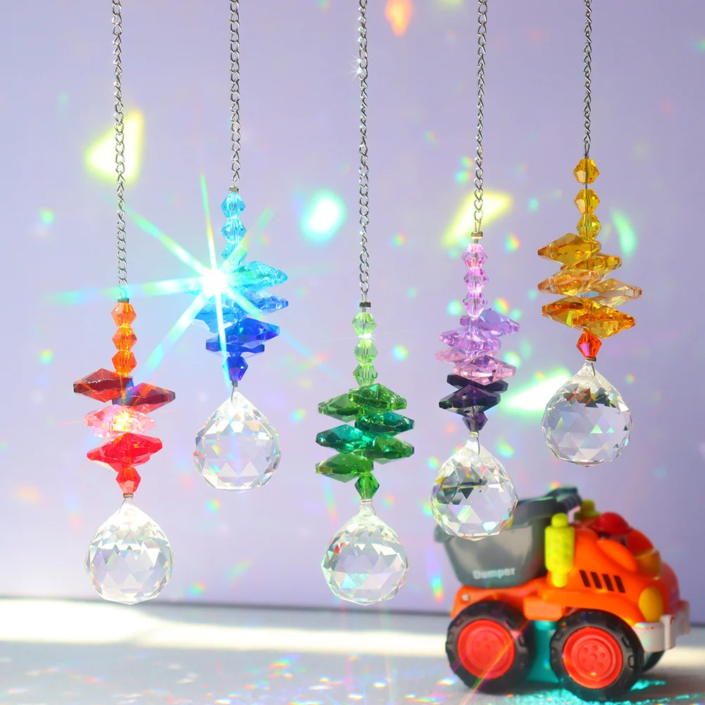 5pcs Crystal Wind Chime Light Catching Pendants Garden Hanging Ornaments