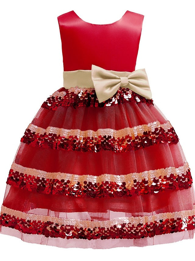 Oknass Sleeveless Jewel Neck Ball Gown Knee Length Flower Girl Dresses With Bow