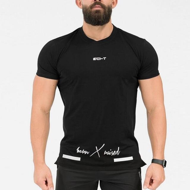 Mens Short Sleeve Cotton T-Shirt Gyms Fitness Workout T-Shirt Male Casual Print O-Neck Slim Tees