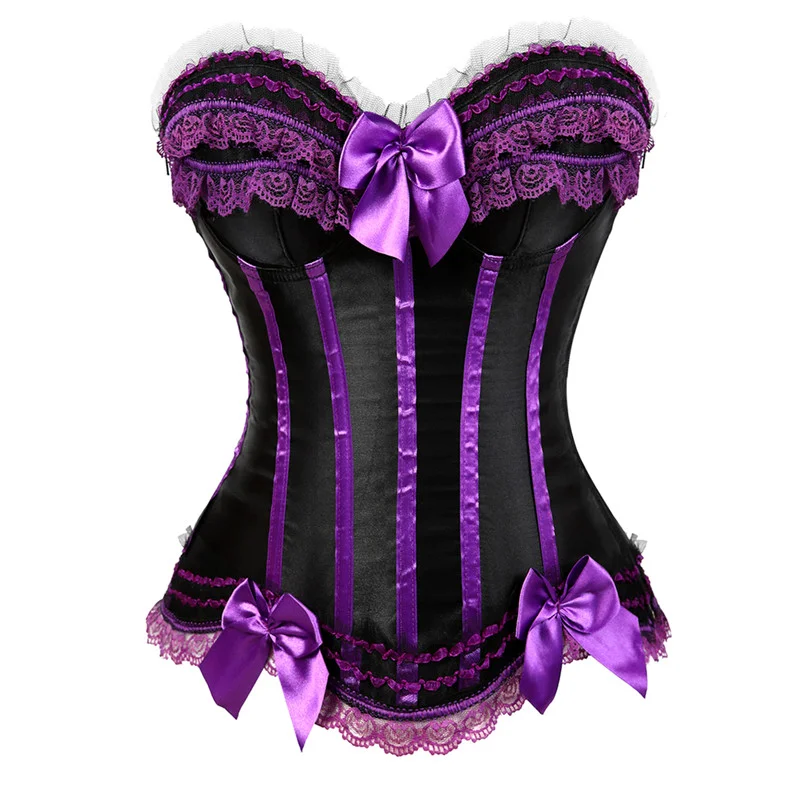 Uaang sexy ladies corset with zipper vintage style overbust corsets and bustiers floral lace top lingerie adjustable fashion