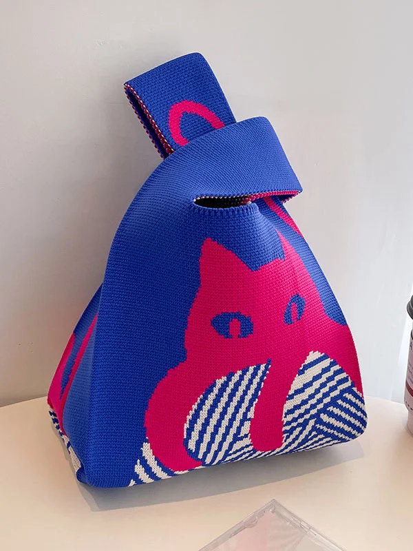 Animal Printed Multi-Colored Bags Accessories Woven Handbag