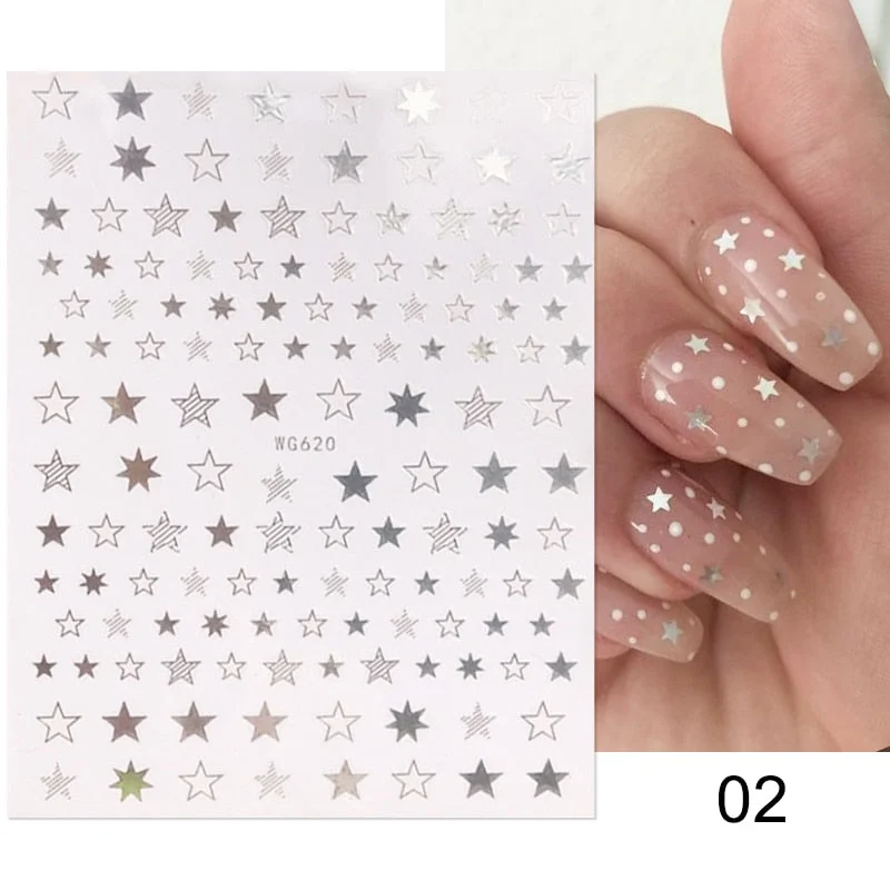 3D Glitter French Stickers On Nails Silver Powder White Hypotenuse Edge Nail Art Decals Sliders Shiny Adhesive Sliders Manicures