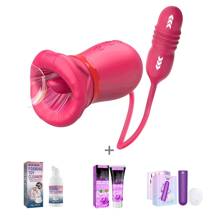 Big Mouth Rose Tongue Vibrator With Thrusting Dildo