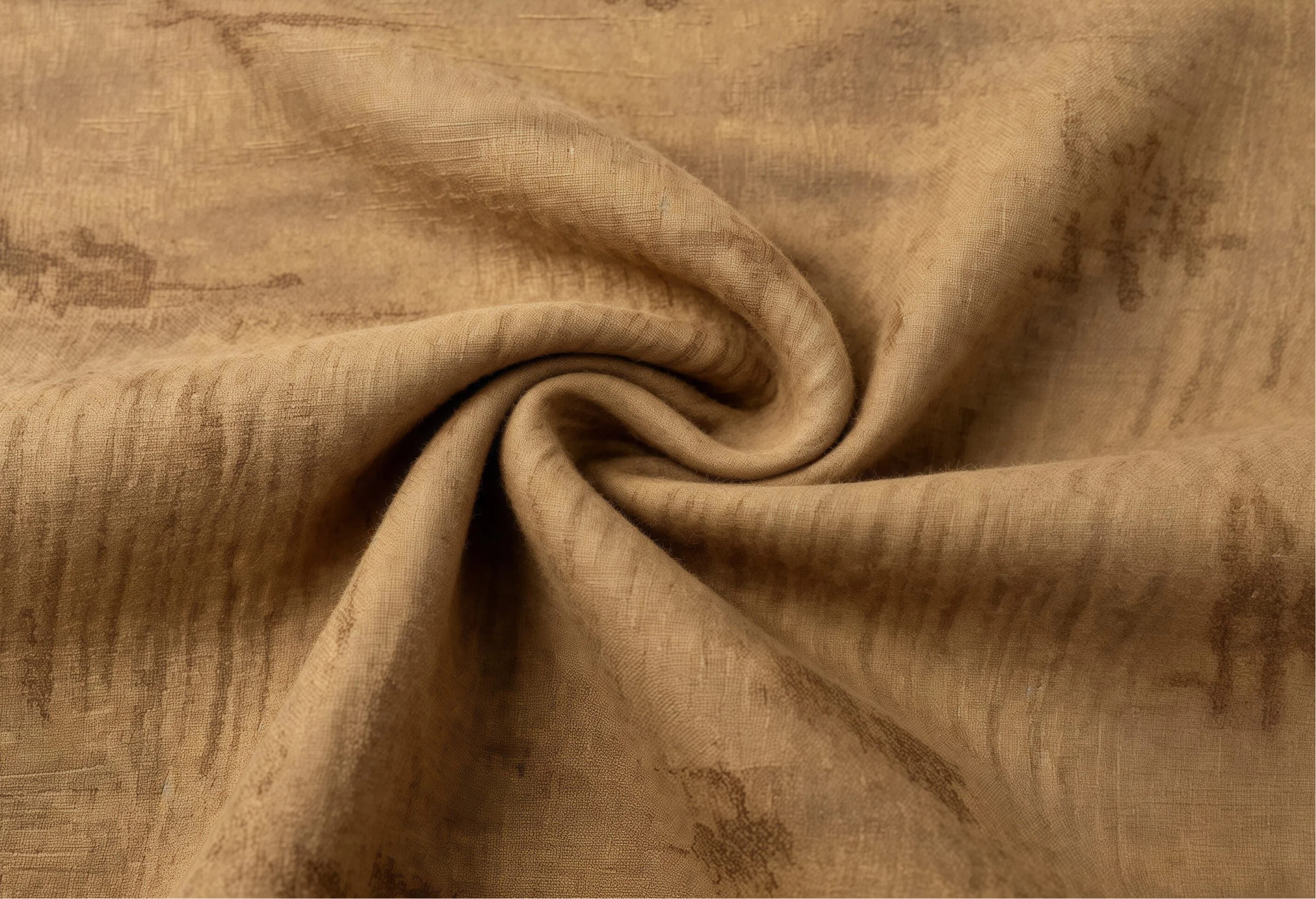 Vintage Washed Linen-Like Fabric, Earthy Brown Ink Wash Print, Breathable Soft Sewing Material