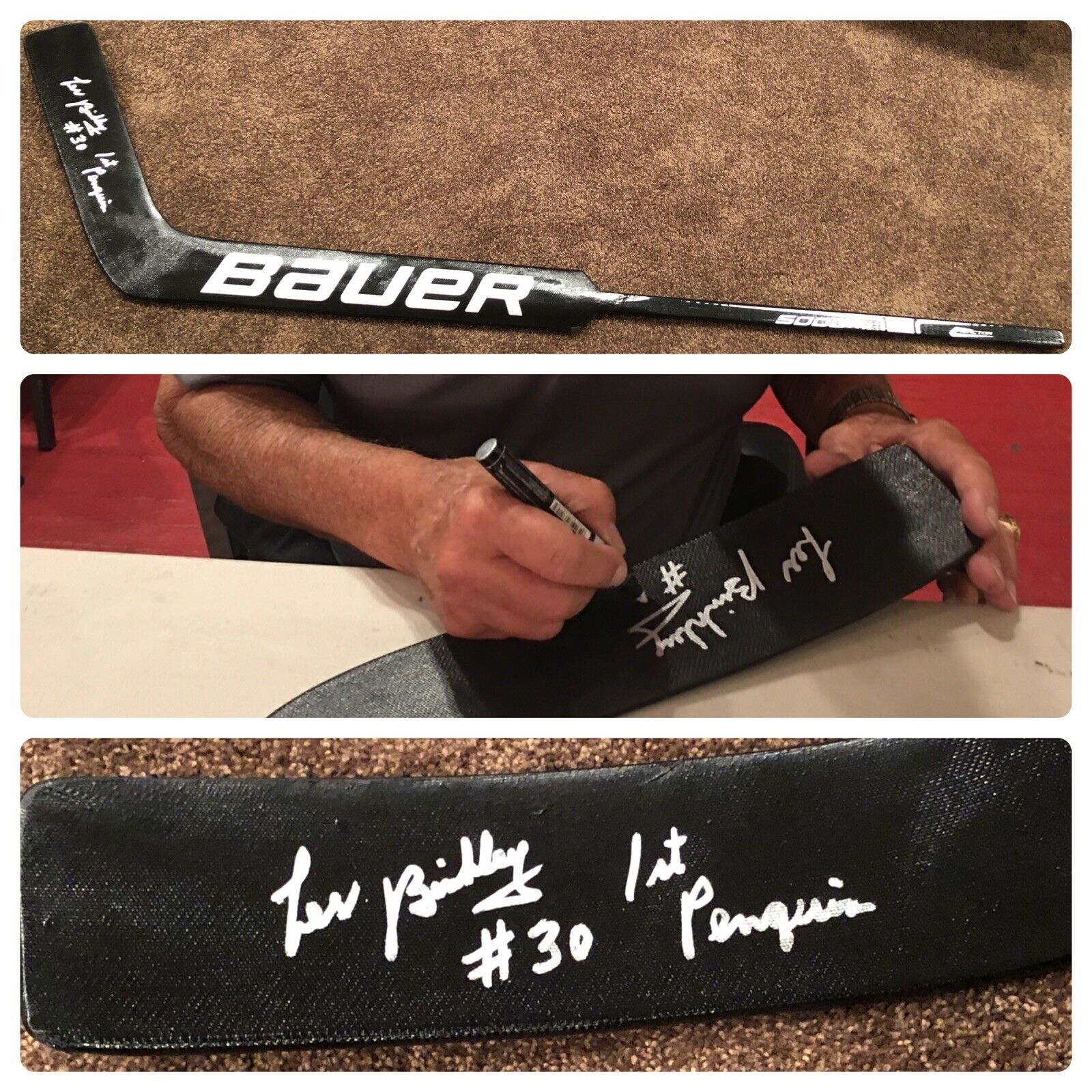 Les Binkley SIGNED Full Size Goalie Stick AUTOGRAPH 1sPittsburgh Penguins Proof