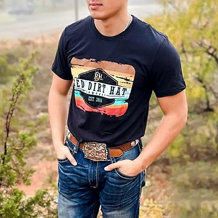 Vintage Black Casual Western Print T-Shirt