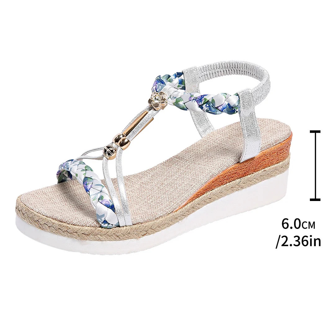 Yyvonne And Summer New Round Head Flat Bottom Heel Sandals Women Weaving Beads Toe Bohemian Thick-Soled Beach Sandals