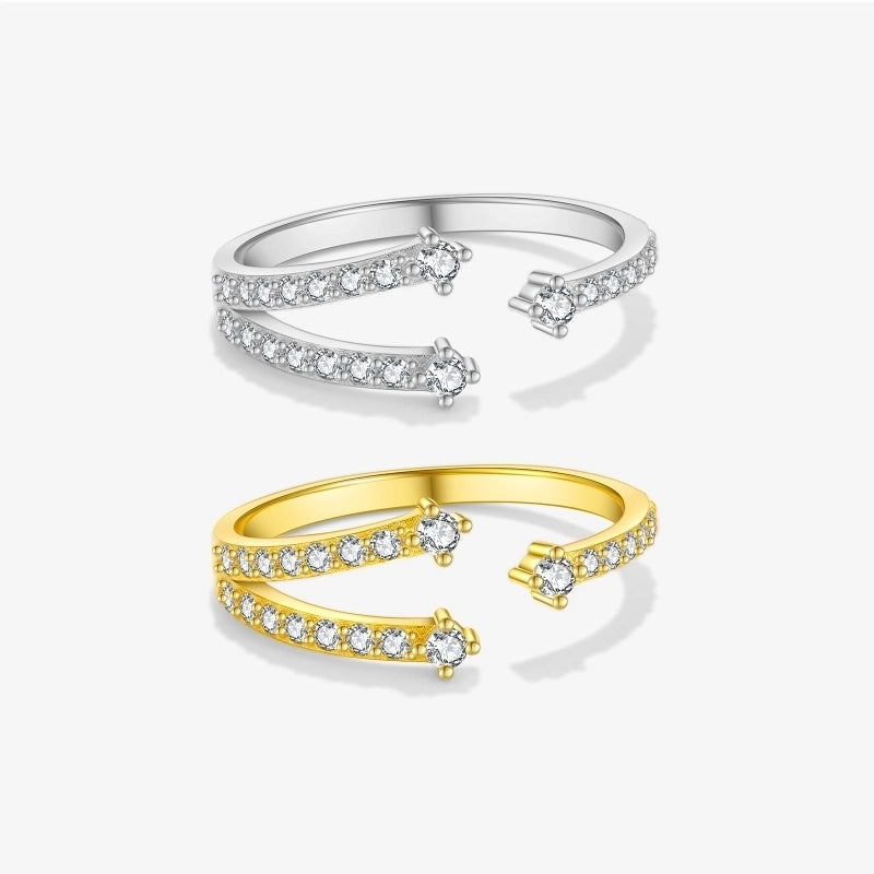 18K Gold Plated White Gold Plated 925 Sterling Silver Zircon Irregular Open Rings